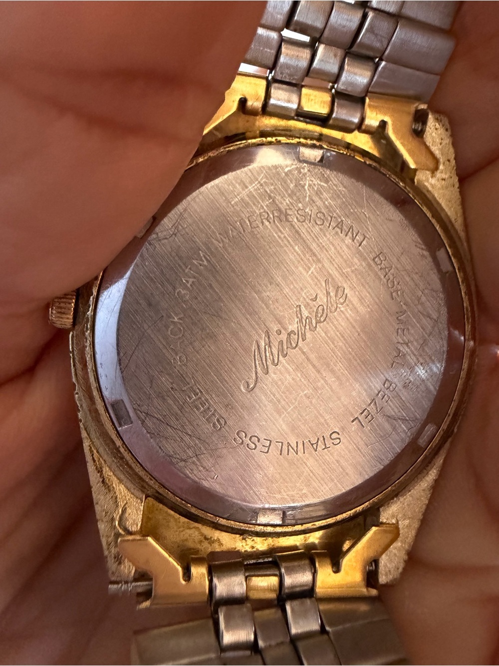 Vintage Michele 33mm Gold Tone Quartz Day Date Watch White Roman Dial - Picture 8 of 15